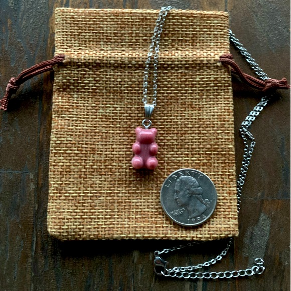 Rhodonite Gummy Bear Necklace Rhodonite Necklace Y2K Crystal Necklace - Picture 2 of 2